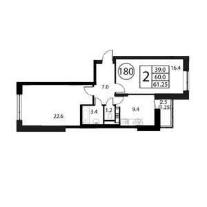 2-к квартира, строящийся дом, 61м2, 10/12 этаж