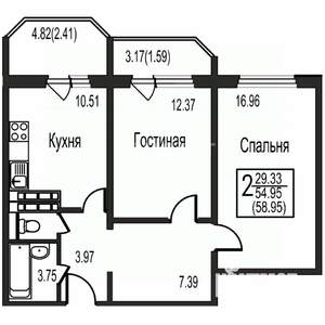 2-к квартира, вторичка, 55м2, 14/17 этаж